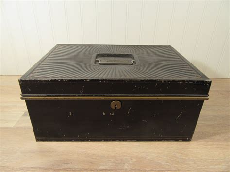 1800's 9x6x3 black antique metal documents box|1800s Metal Document Box .